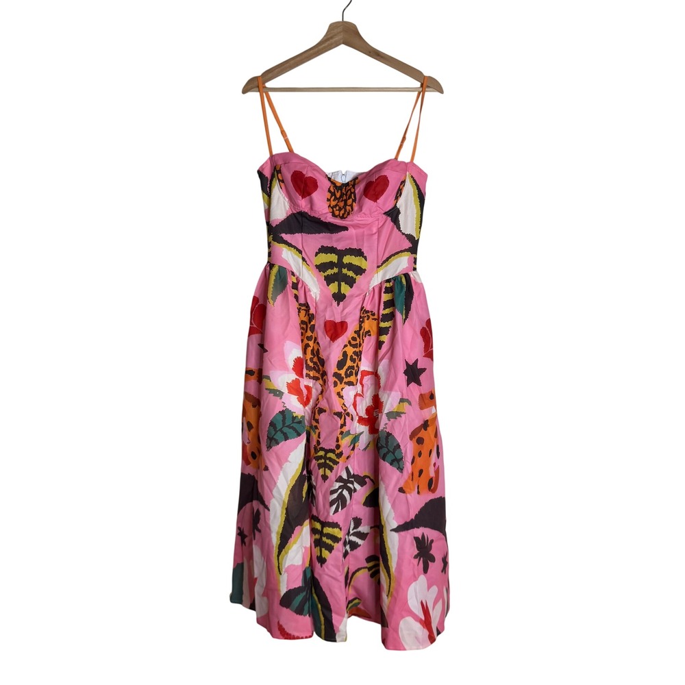 Nice To Meet You Women's Tropical Animal Print Midi Dress Pink Medium